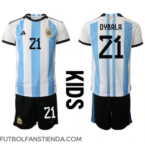 Argentina Paulo Dybala #21 Primera Equipación Niños Mundial 2022 Manga Corta (+ Pantalones cortos)